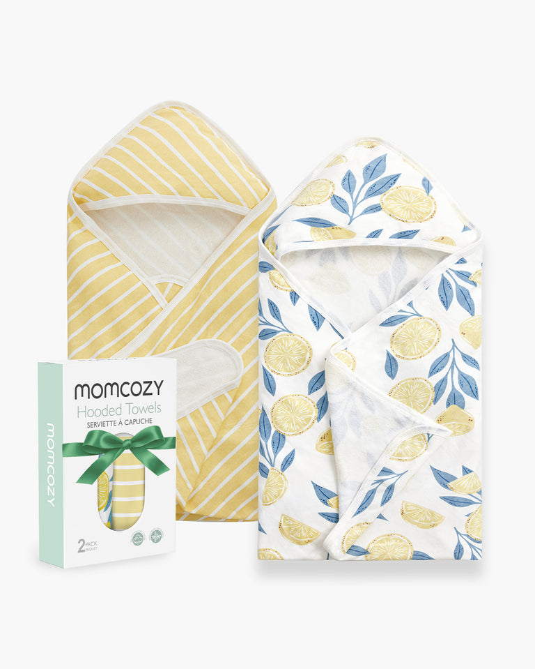 Translation missing: en.Momcozy Baby Hooded Towel - Lemon Leaves, 2-Pack