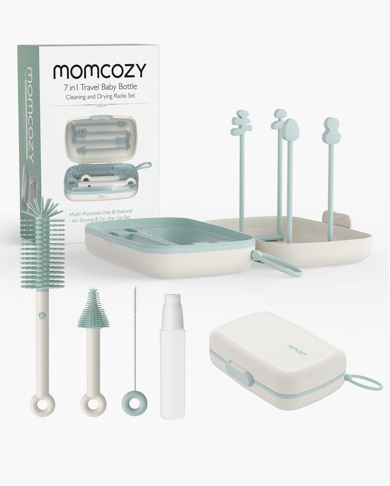 Translation missing: en.Momcozy 7-in-1 travel baby bottle cleaning kit with accessories in teal and white